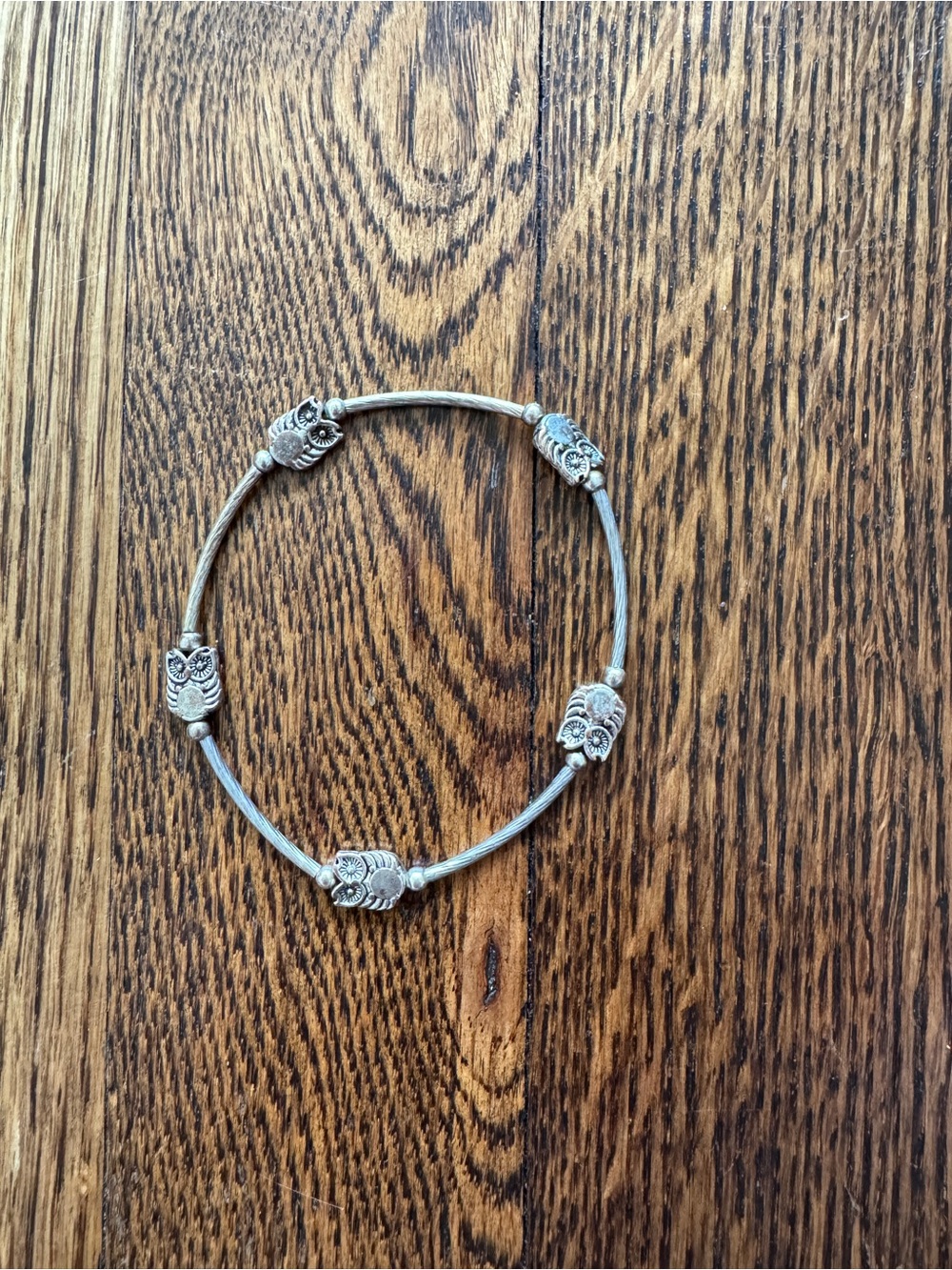 Owl Charm Stretch Bracelet - Silver